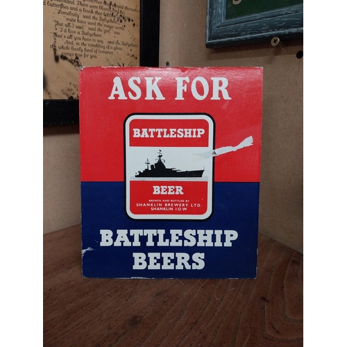 60 - Ask for Battleship Beers cardboard advertising showcard. {21 cm H x 18 cm W}.