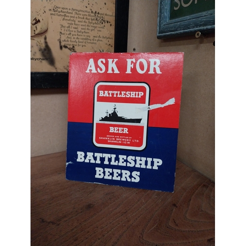 60 - Ask for Battleship Beers cardboard advertising showcard. {21 cm H x 18 cm W}.