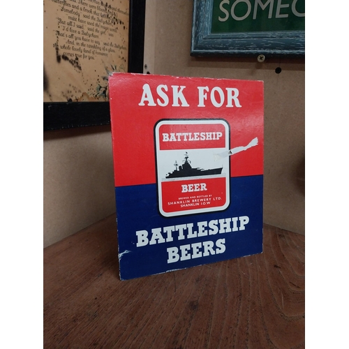 60 - Ask for Battleship Beers cardboard advertising showcard. {21 cm H x 18 cm W}.