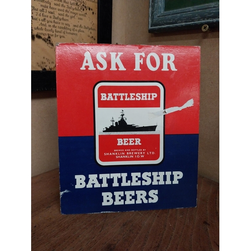 60 - Ask for Battleship Beers cardboard advertising showcard. {21 cm H x 18 cm W}.