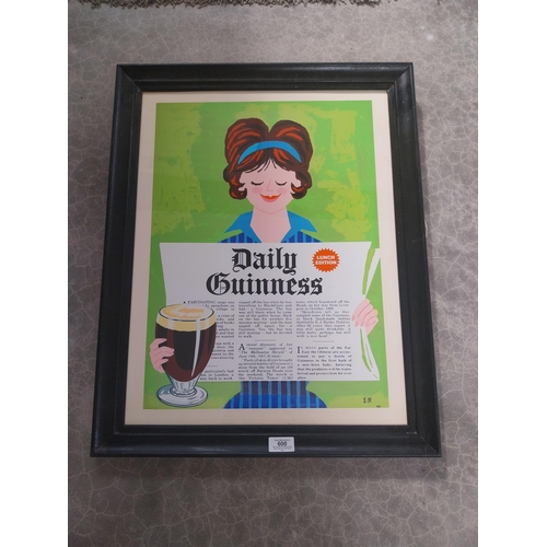 600 - Daily Guinness framed advertising print {66 cm H x 53 cm W}.