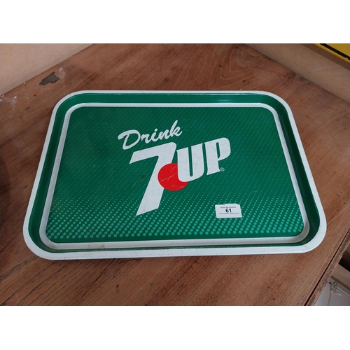 61 - 7 UP tin plate tray {30 cm H x 42 cm W}.