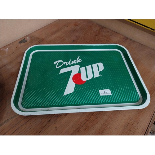 61 - 7 UP tin plate tray {30 cm H x 42 cm W}.