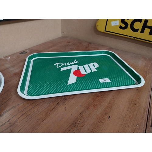 61 - 7 UP tin plate tray {30 cm H x 42 cm W}.