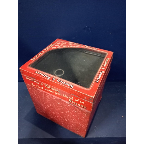 611 - Huntley and Palmers biscuit advertising tin {H 28cm x W 24cm x D 22cm }. - NOT AVAILABLE TO VIEW IN ... 