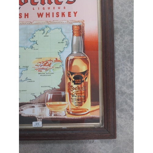 615 - Locke's Liqueur Irish Whiskey framed advertising print {84 cm H x 61 cm W}.