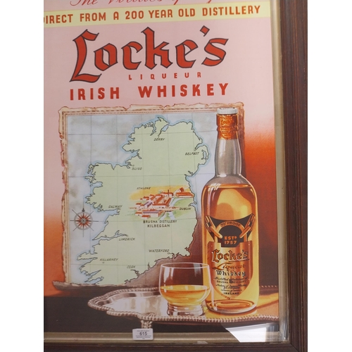 615 - Locke's Liqueur Irish Whiskey framed advertising print {84 cm H x 61 cm W}.