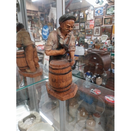 619 - Wooden Cooper Figure making Guinness barrel. {16 cm H x 7 cm W x 9 cm D}. PART OF THE DAVID HUGHES C... 