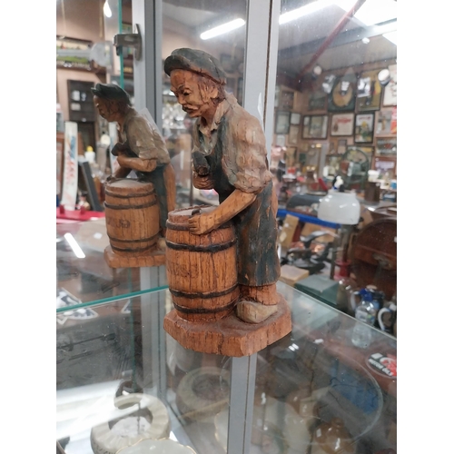 619 - Wooden Cooper Figure making Guinness barrel. {16 cm H x 7 cm W x 9 cm D}. PART OF THE DAVID HUGHES C... 