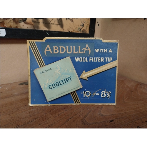 62 - Abdulla Cigarettes with a wool filter tip 10 for 8p cardboard showcard. {16 cm H x 21 cm D}.