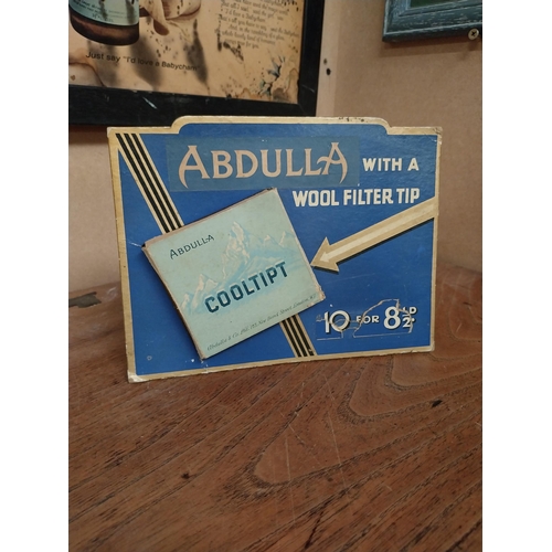 62 - Abdulla Cigarettes with a wool filter tip 10 for 8p cardboard showcard. {16 cm H x 21 cm D}.