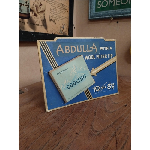 62 - Abdulla Cigarettes with a wool filter tip 10 for 8p cardboard showcard. {16 cm H x 21 cm D}.