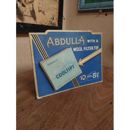 62 - Abdulla Cigarettes with a wool filter tip 10 for 8p cardboard showcard. {16 cm H x 21 cm D}.