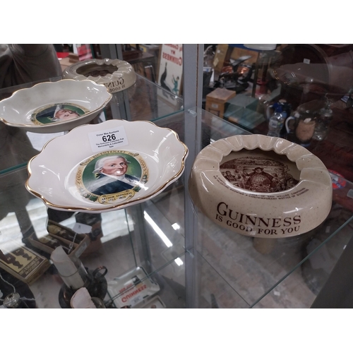 626 - Guinness is Good For You ashtray {3 cm H x 11 cm Dia} and Arthur Guinness Bi-Centenary Arklow ashtra... 