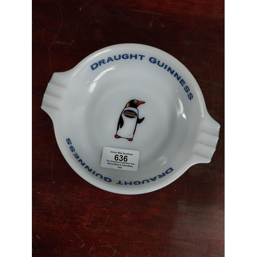 636 - Rare Draught Guinness Ashtray with Penguin. Opaque white glass by Nazeing {3 cm H x 17 cm Dia.}. PAR... 