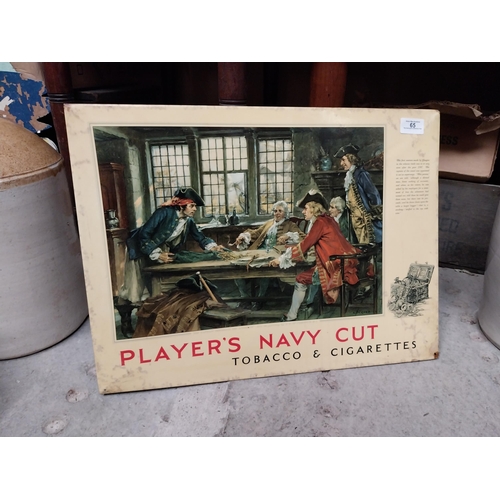 65 - Player's Navy Cut Tobacco and Cigarettes celluloid advertisement. {28 cm H x 51 cm W}.