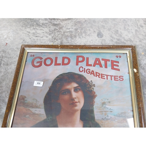 650 - Framed Gallaher's Gold Flake Cigarettes advertising print. {65 cm H x 55 cm W}.