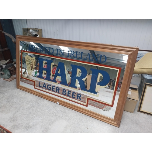 651 - 20th C. Brewed in Ireland Harp Lager Beer framed advertising mirror {86 cm H x 167 cm W}.