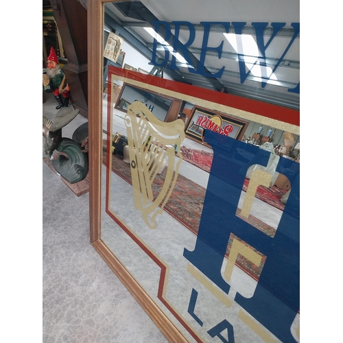 651 - 20th C. Brewed in Ireland Harp Lager Beer framed advertising mirror {86 cm H x 167 cm W}.