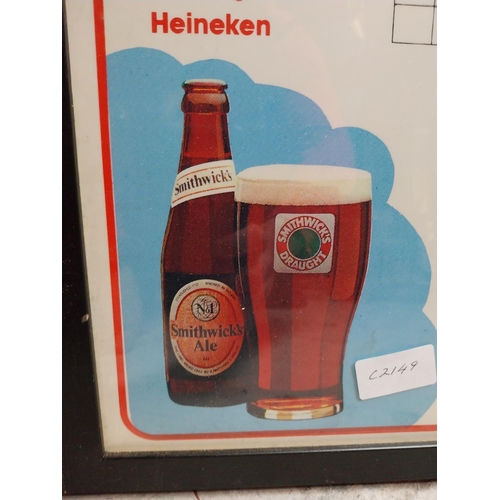 66 - Framed Smithwicks price list. {49 cm H x 36 cm W}.