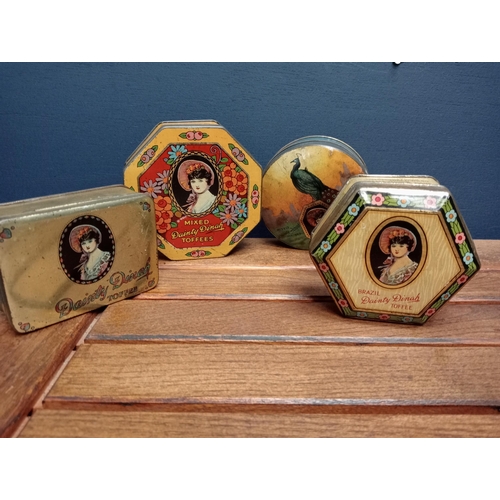 662 - Collection of four Dainty Dinah toffee advertising tins {H 12cm down to H 8cm }. - NOT AVAILABLE TO ... 