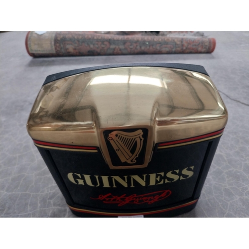 669 - Guinness Perspex and brass light up counter advertising font {21 cm H x 21 cm W x 14 cm D}.