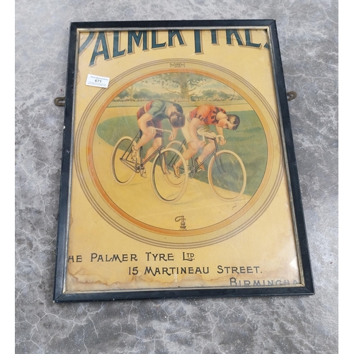 671 - Framed Palmer Tyre Ltd Birmingham advertising print. {50 cm H x 38 cm W}.