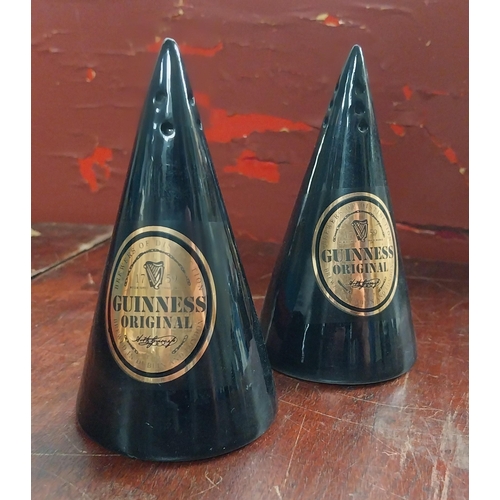 675 - Guinness salt and pepper pots - cone shape. {10 cm H x 5 cm W}. PART OF THE DAVID HUGHES COLLECTION.