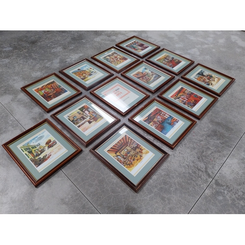 679 - Set of twelve plus one framed 1974 Guinness Signs signed by Norman Thelwell. {46 cm H x 38 cm W}.