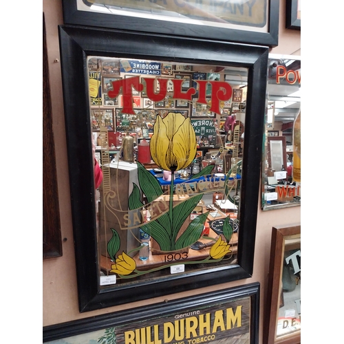 68 - Framed Tulip Safety Matches advertising mirror. {65 cm H x 50 cm W}.