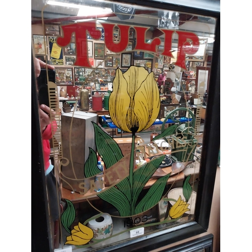 68 - Framed Tulip Safety Matches advertising mirror. {65 cm H x 50 cm W}.