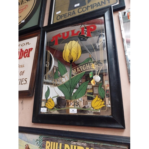 68 - Framed Tulip Safety Matches advertising mirror. {65 cm H x 50 cm W}.