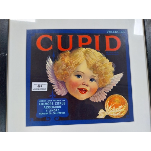 687 - Cupid Sunkist framed advertising print. {28 cm H x 40 cm W}.