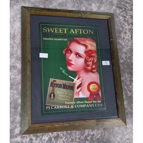 708 - Sweet Afton P J Carroll of Dundalk framed advertising print. {60 cm H x 48 cm W}.