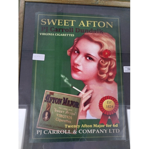 708 - Sweet Afton P J Carroll of Dundalk framed advertising print. {60 cm H x 48 cm W}.