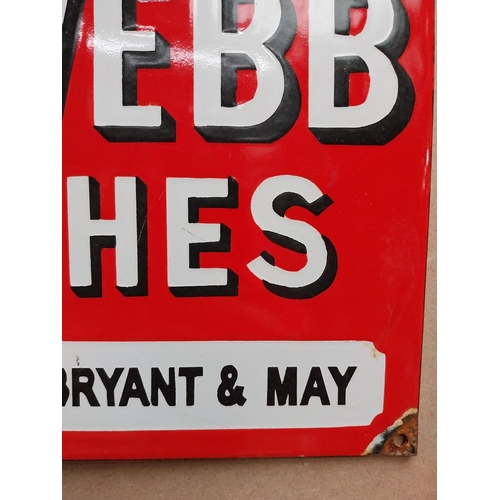 71 - Capt. Webb Matches British Made by Bryant and May enamel advertising sign. {24 cm H x 36 cm W}.