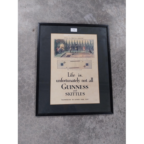 712 - Framed Life is Unfortunately Not Always Guinness and Skittles advertising print. {53 cm H x 43 cm W}... 