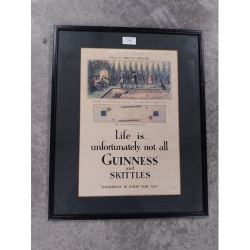 712 - Framed Life is Unfortunately Not Always Guinness and Skittles advertising print. {53 cm H x 43 cm W}... 