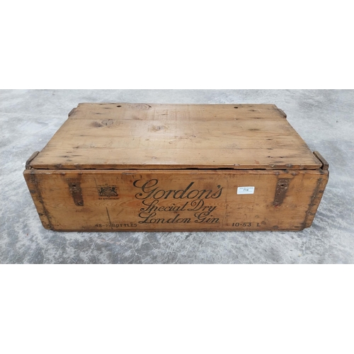 714 - Gordon's London Gin wooden advertising crate. {20 cm H x 69 cm W x 38 cm D}.