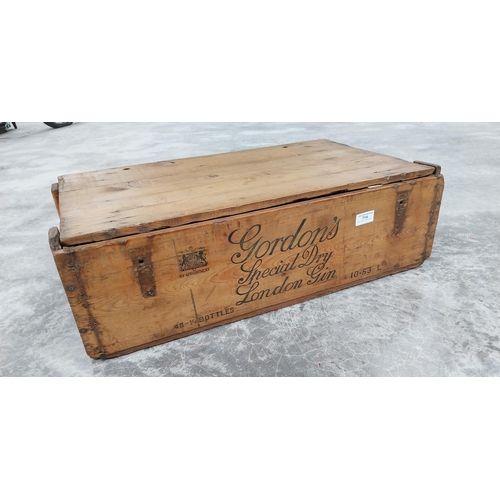 714 - Gordon's London Gin wooden advertising crate. {20 cm H x 69 cm W x 38 cm D}.