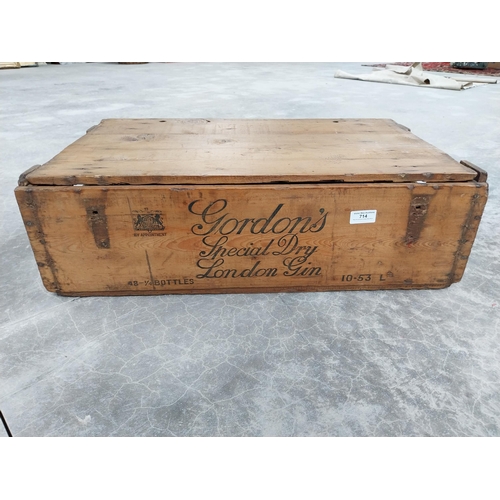 714 - Gordon's London Gin wooden advertising crate. {20 cm H x 69 cm W x 38 cm D}.