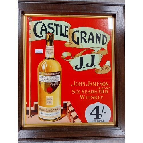 716 - Framed Castle Grand JJ John Jameson and Sons Six Year Old Whiskey advertising print. {71 cm H x 61 c... 