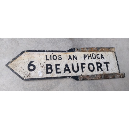 717 - Beaufort bi - lingual finger post road sign { 28cm H X 97cm L  }.