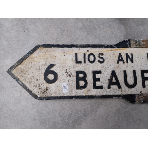 717 - Beaufort bi - lingual finger post road sign { 28cm H X 97cm L  }.