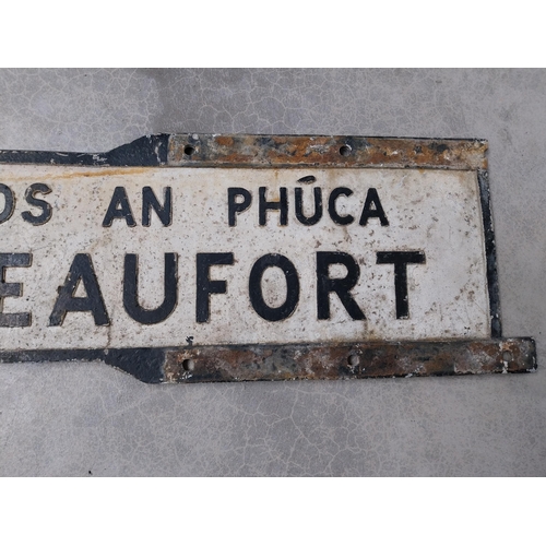 717 - Beaufort bi - lingual finger post road sign { 28cm H X 97cm L  }.