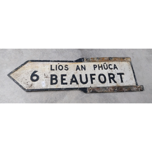 717 - Beaufort bi - lingual finger post road sign { 28cm H X 97cm L  }.