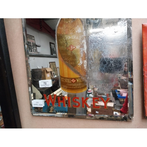 72 - Original Power's Whiskey advertising mirror. {45 cm H x 30 cm W}.