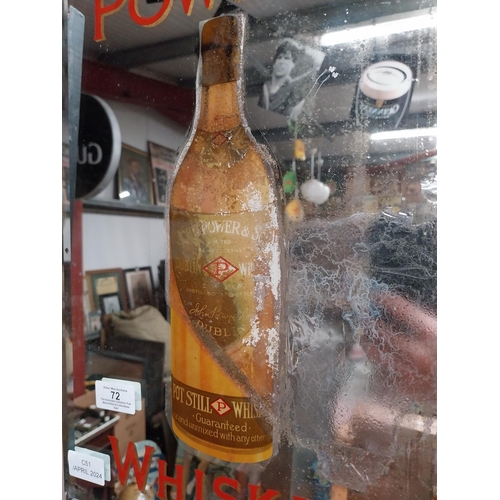 72 - Original Power's Whiskey advertising mirror. {45 cm H x 30 cm W}.