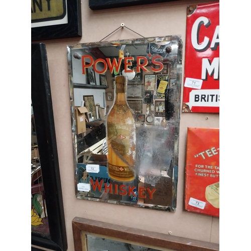 72 - Original Power's Whiskey advertising mirror. {45 cm H x 30 cm W}.