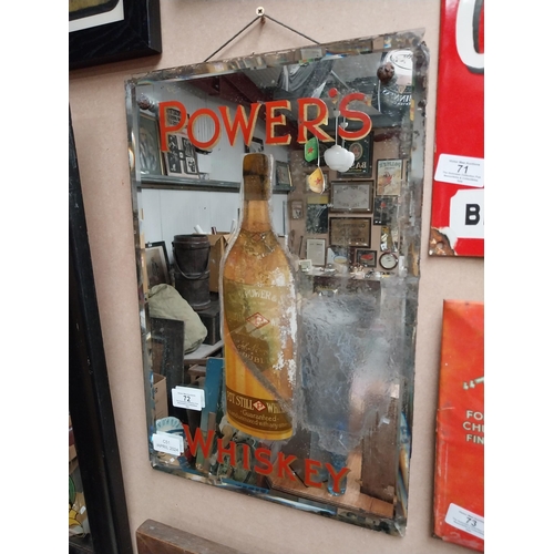 72 - Original Power's Whiskey advertising mirror. {45 cm H x 30 cm W}.